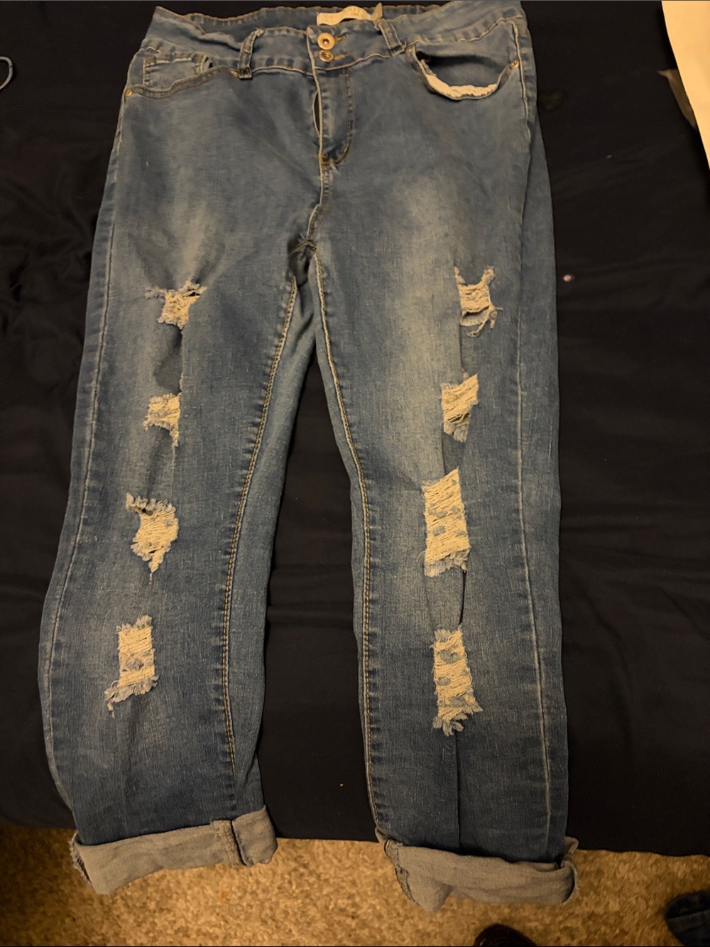 Women's Blue Distressed Boyfriend Jeans
